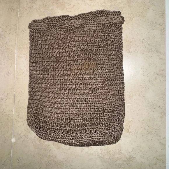 Brown Crochet Drawstring Backpack Bag - Picture 3 of 6